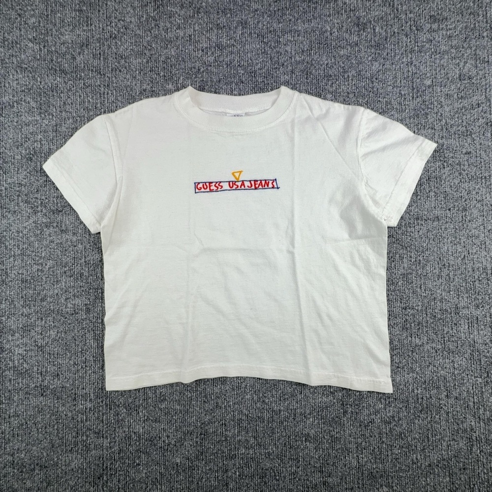 Vintage Guess Shirt Womens M/L White Embroidered USA Jeans Crop Tee Top